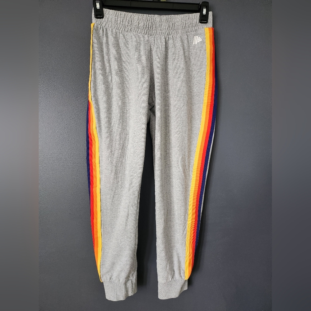 Aldi Gear Rainbow Stripe Gray Joggers Women's Small Sweatpants EUC